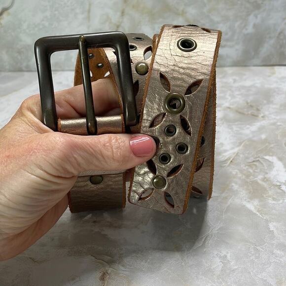 Fossil Accessories - Fossil dye cut metallic leather boho belt